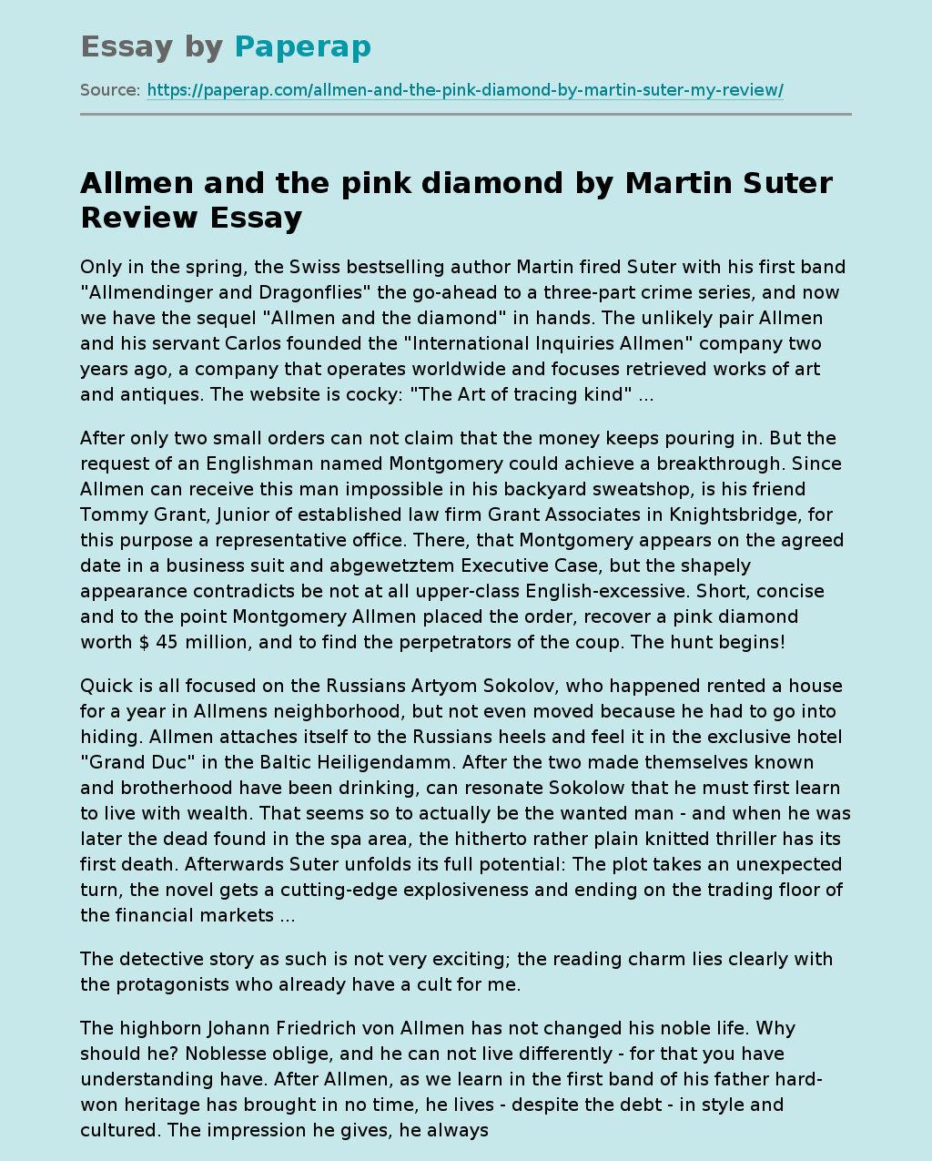 Allmen and the pink diamond by Martin Suter Review