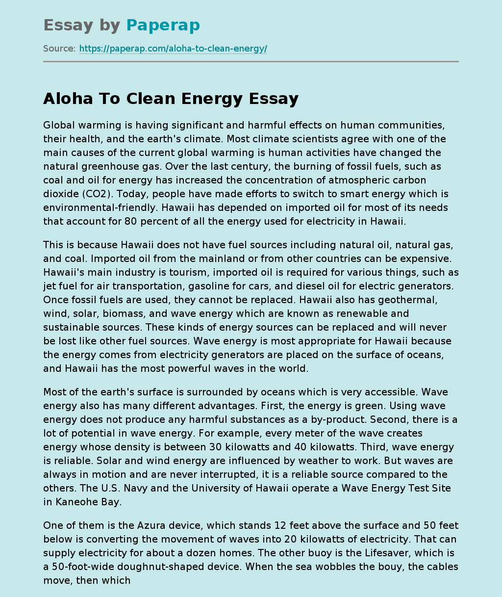 Aloha To Clean Energy