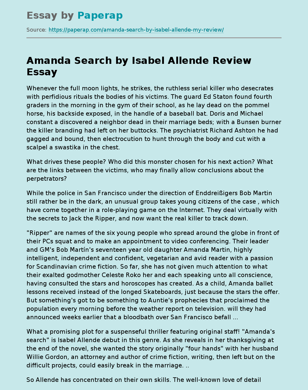 "Amanda Search" by Isabel Allende