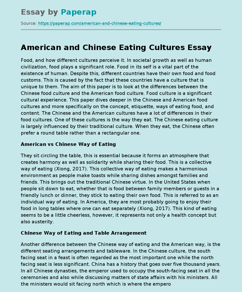 American and Chinese Eating Cultures