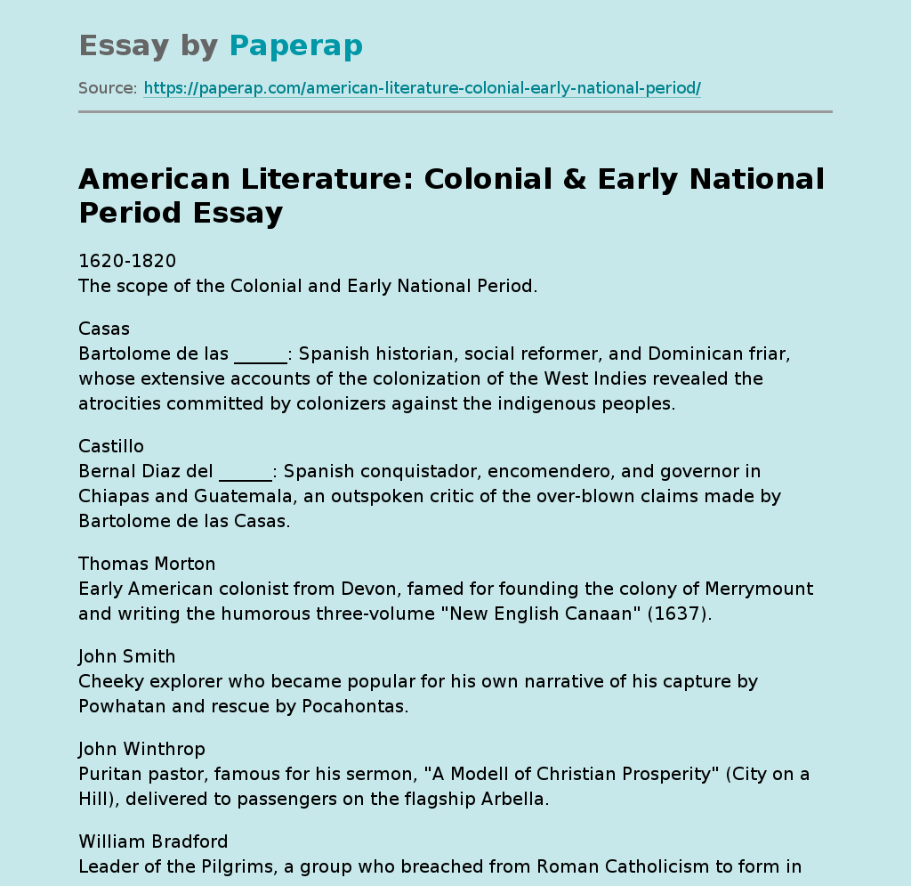 American Literature: Colonial &amp; Early National Period