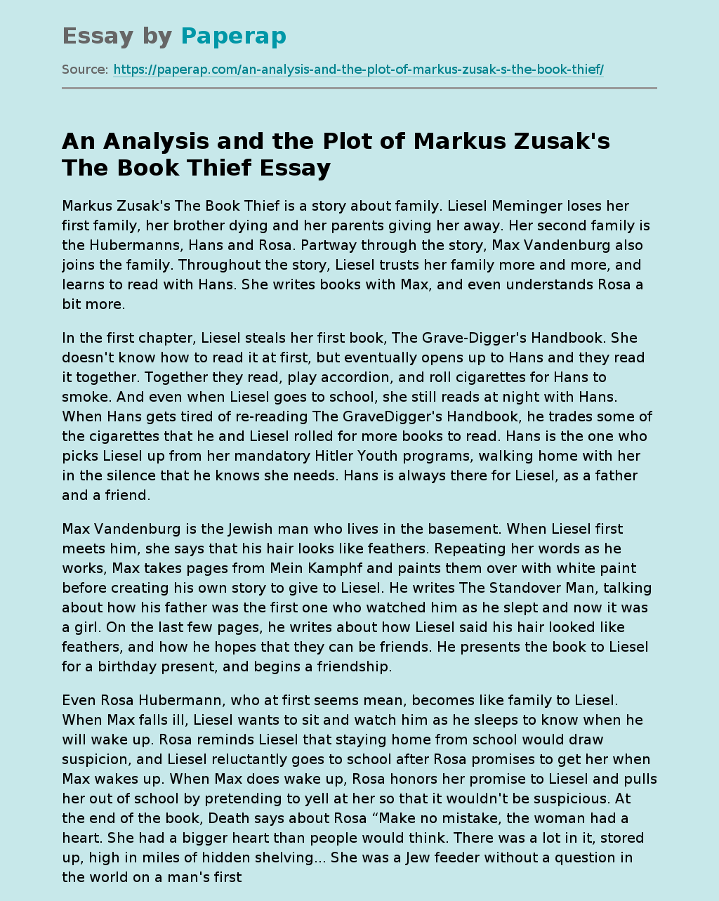 An Analysis and the Plot of Markus Zusak's The Book Thief