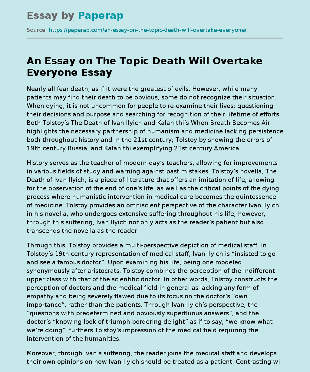 An Essay on The Topic Death Will Overtake Everyone