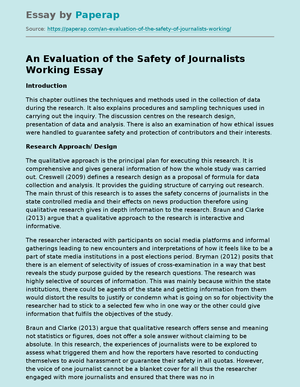 An Evaluation of the Safety of Journalists Working