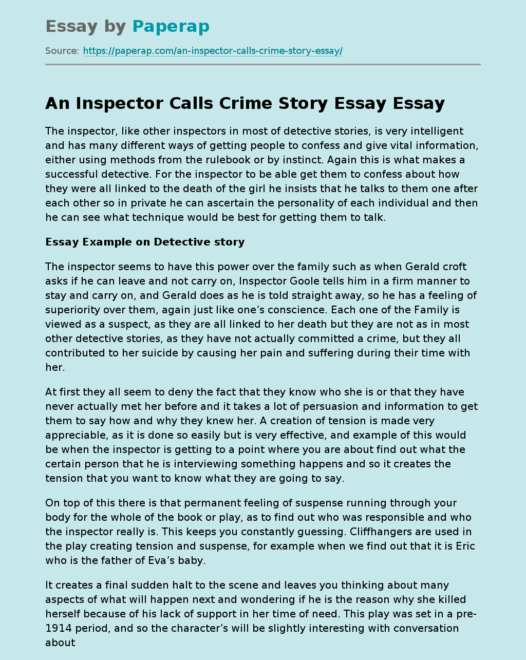 An Inspector Calls Crime Story Essay