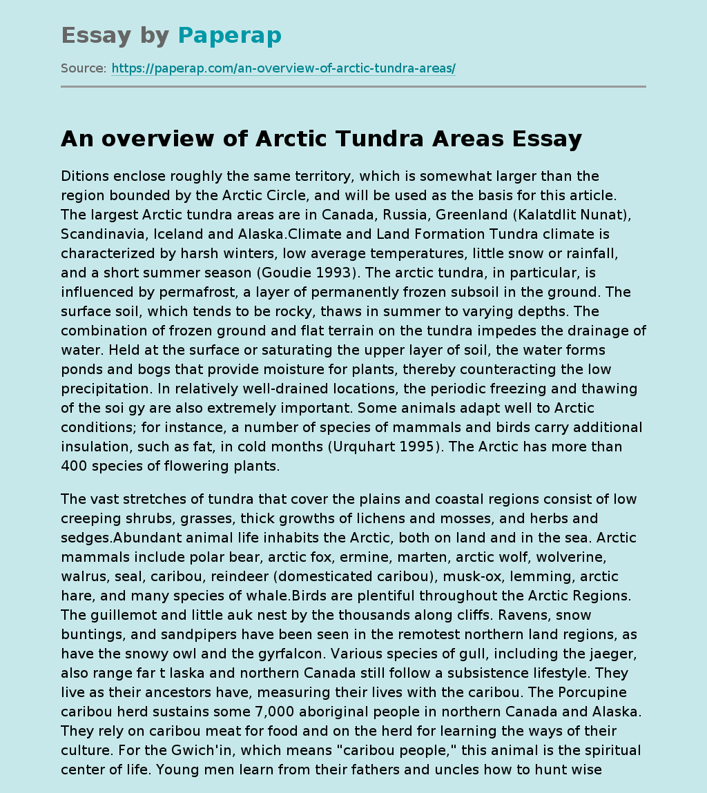 An overview of Arctic Tundra Areas