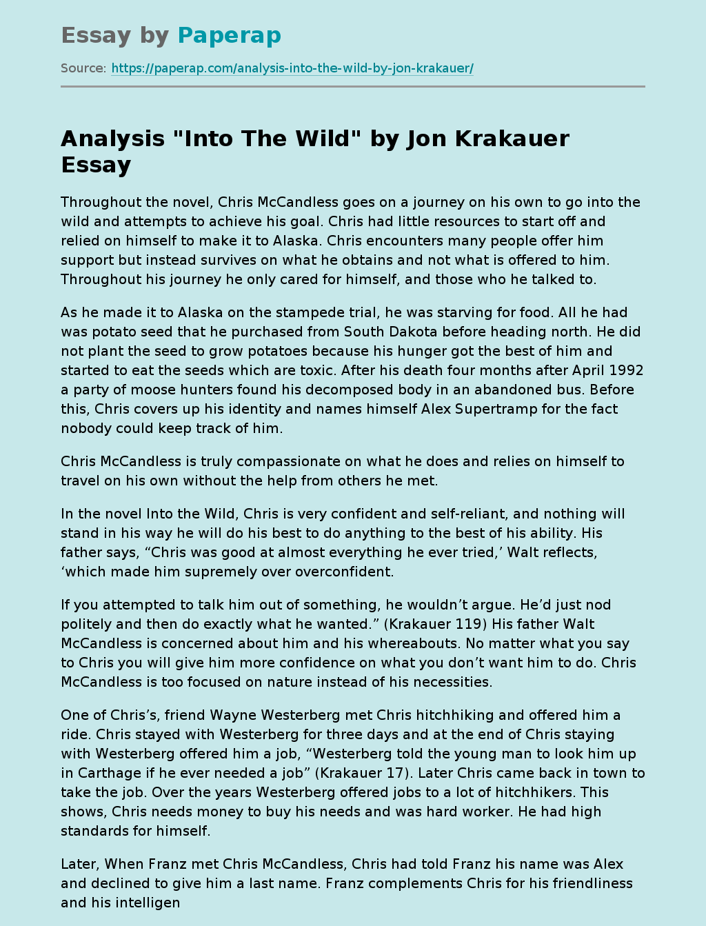Analysis "Into The Wild" by Jon Krakauer