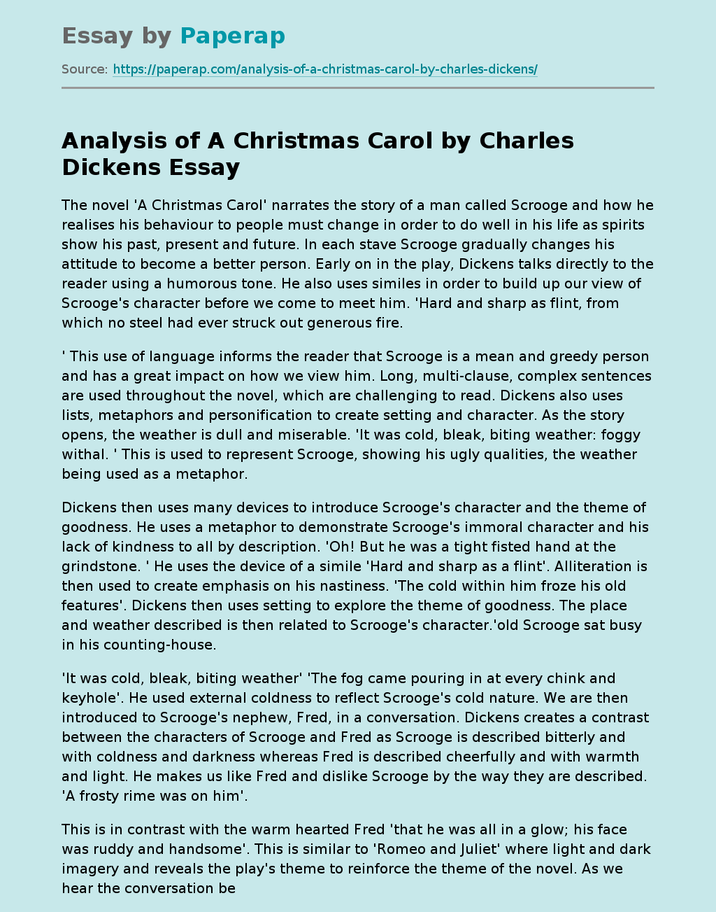 Analysis of A Christmas Carol by Charles Dickens