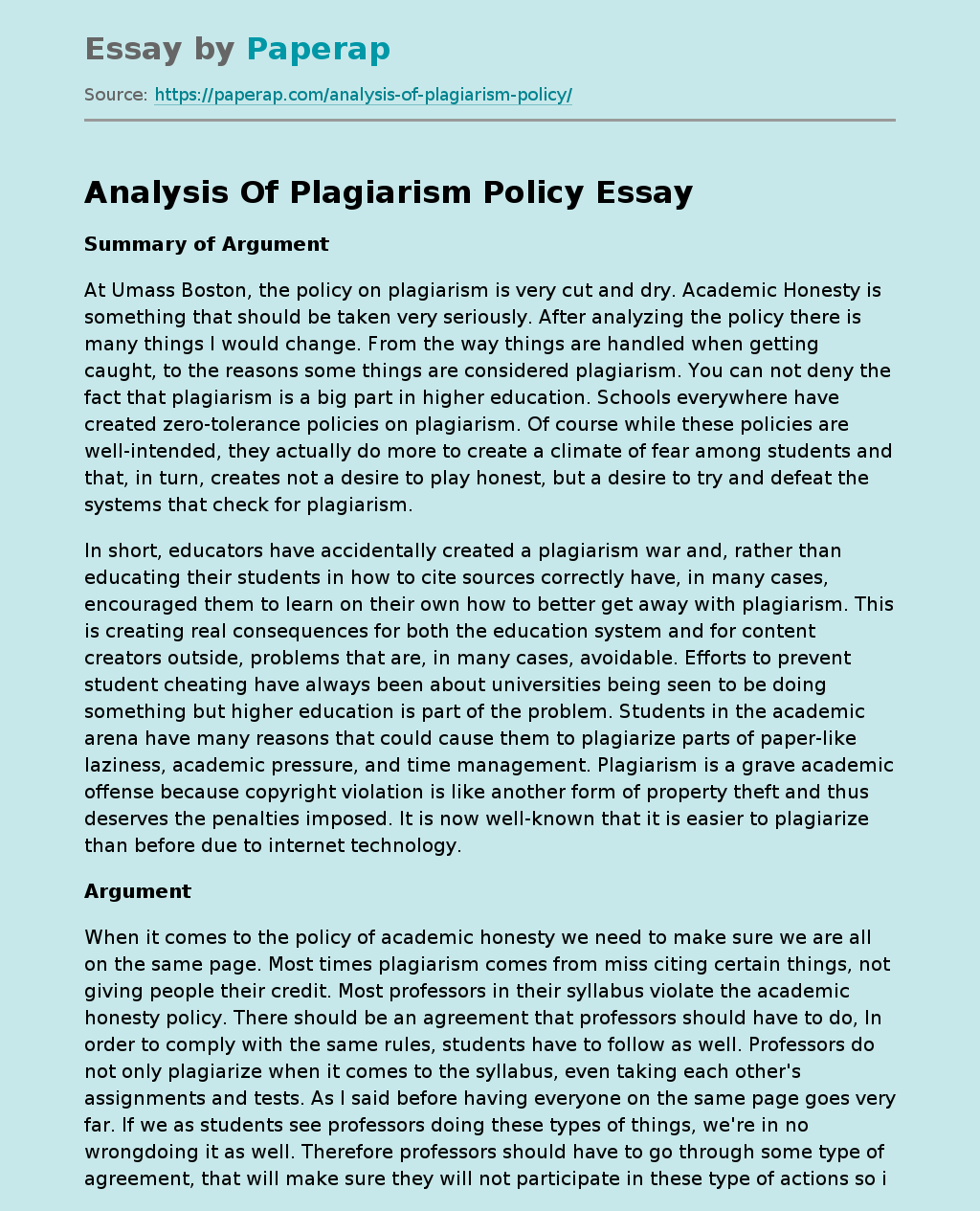 Analysis Of Plagiarism Policy