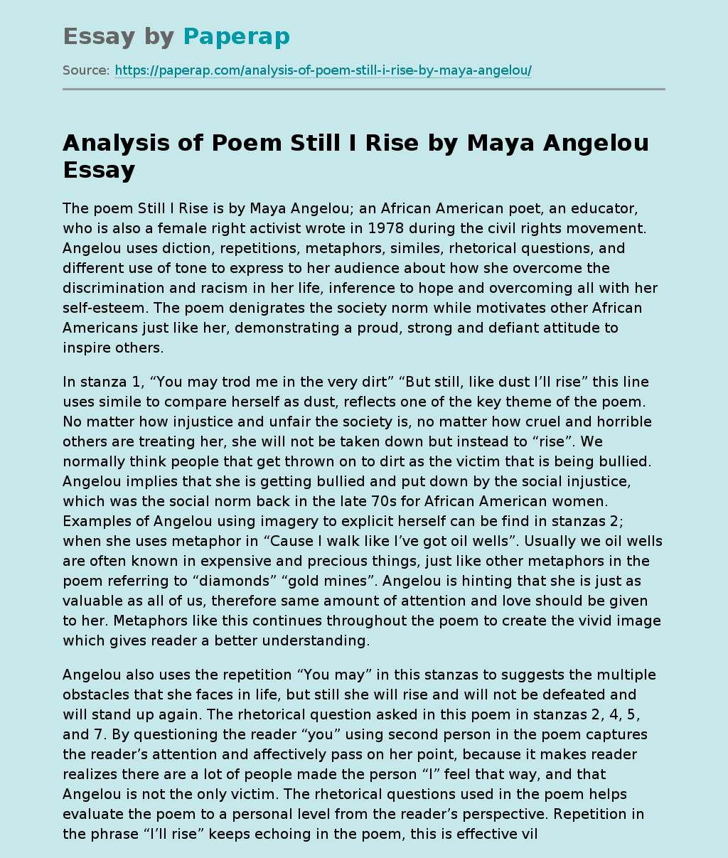 maya angelou still i rise essay