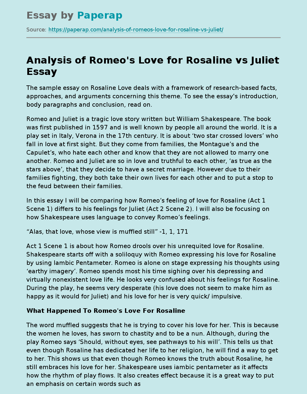 Analysis of Romeo's Love for Rosaline vs Juliet