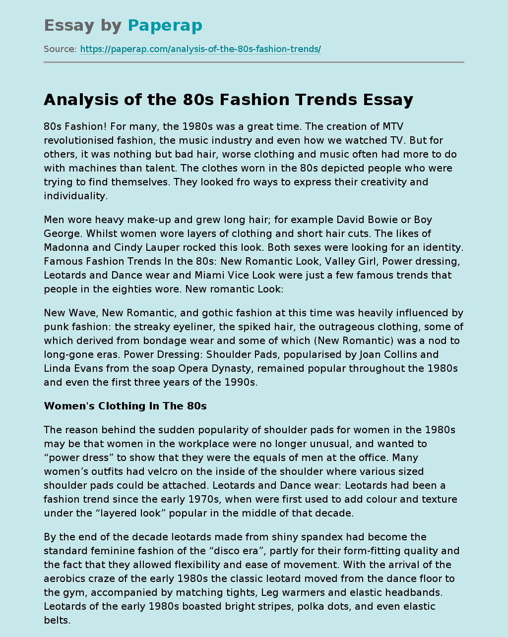 Analysis of the 80s Fashion Trends