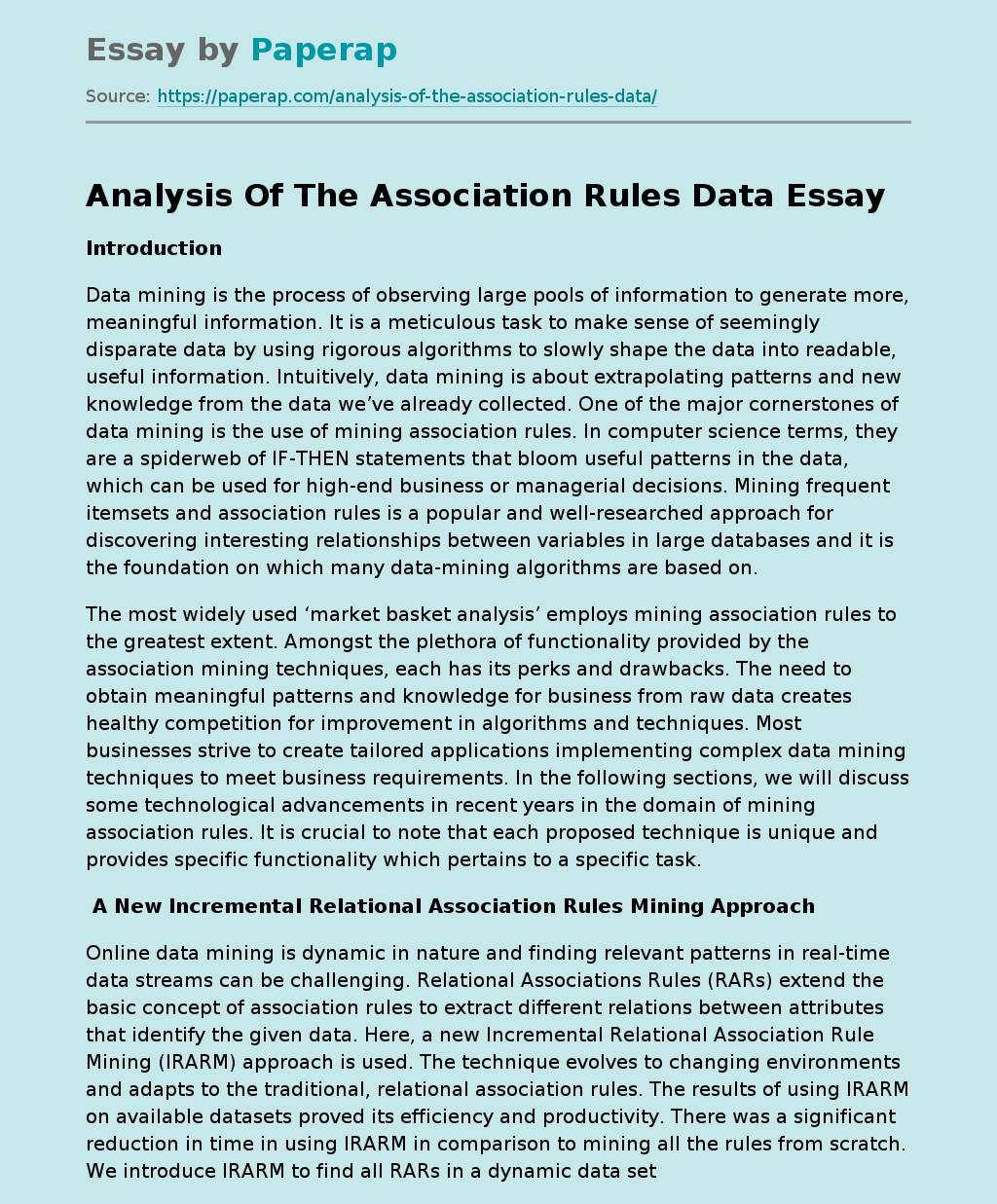 Analysis Of The Association Rules Data