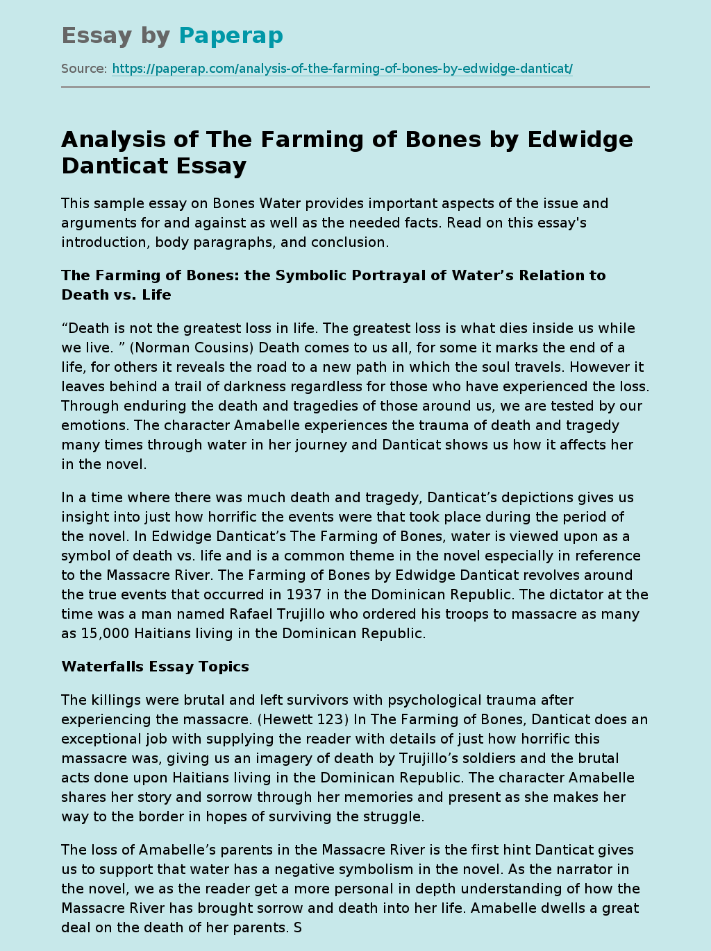 Analysis of The Farming of Bones by Edwidge Danticat