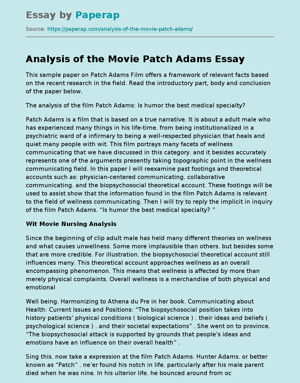 Analysis of the Movie Patch Adams