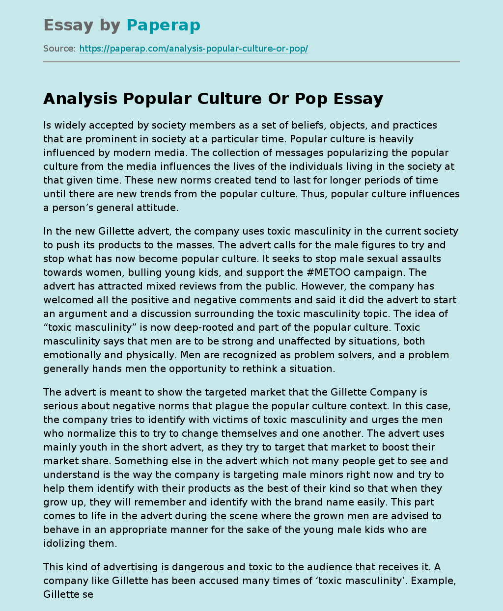 Analysis Popular Culture Or Pop