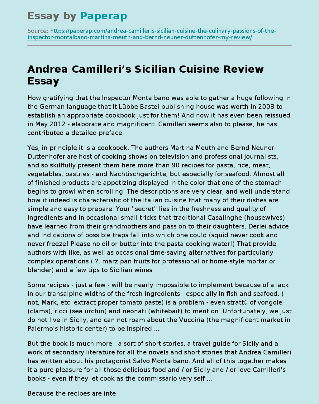 Andrea Camilleri’s Sicilian Cuisine Review