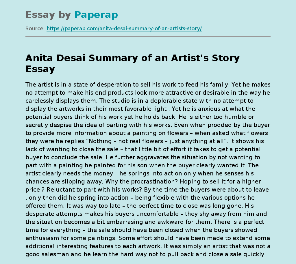 Anita Desai Summary of an Artist's Story