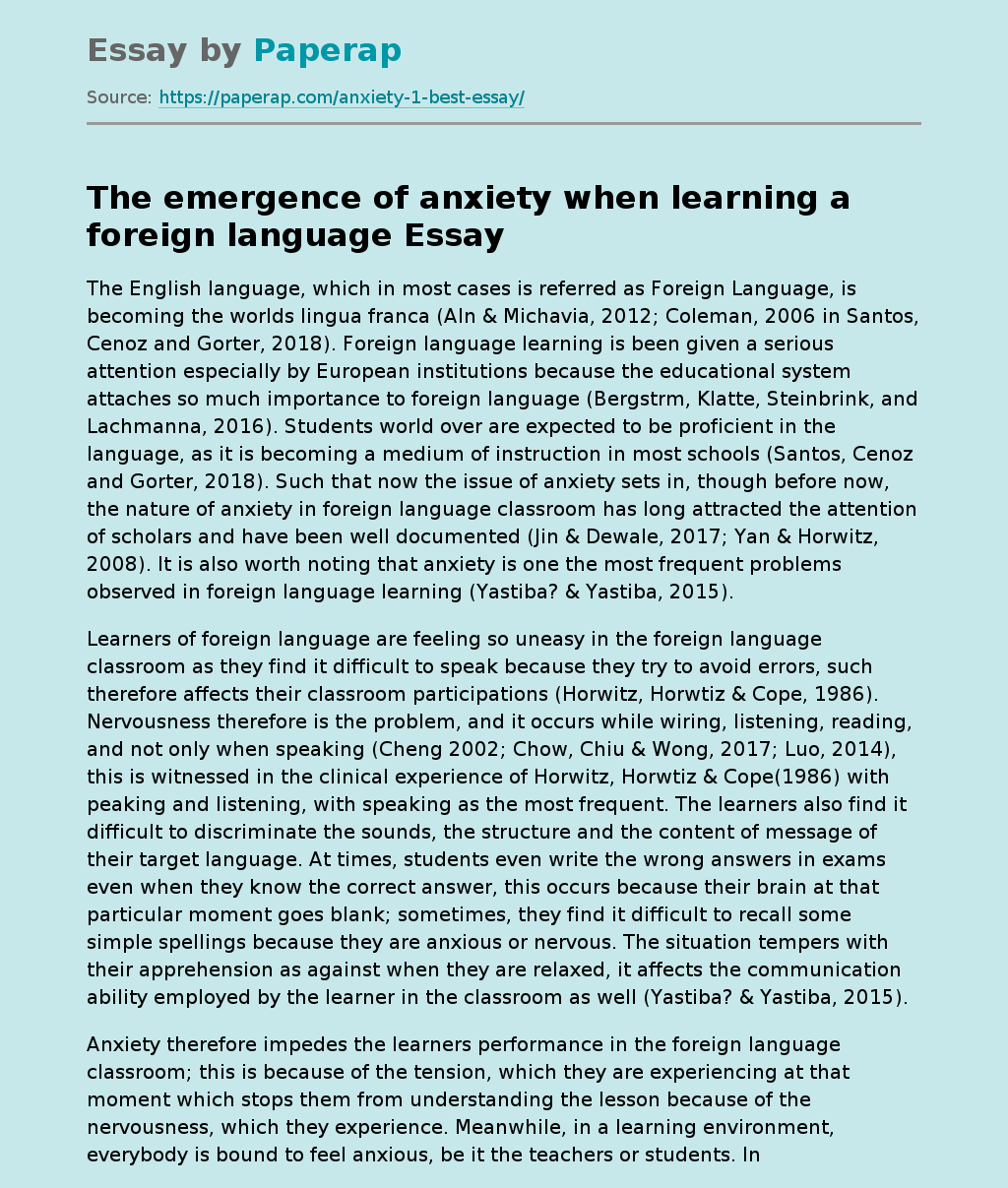 The emergence of anxiety when learning a foreign language