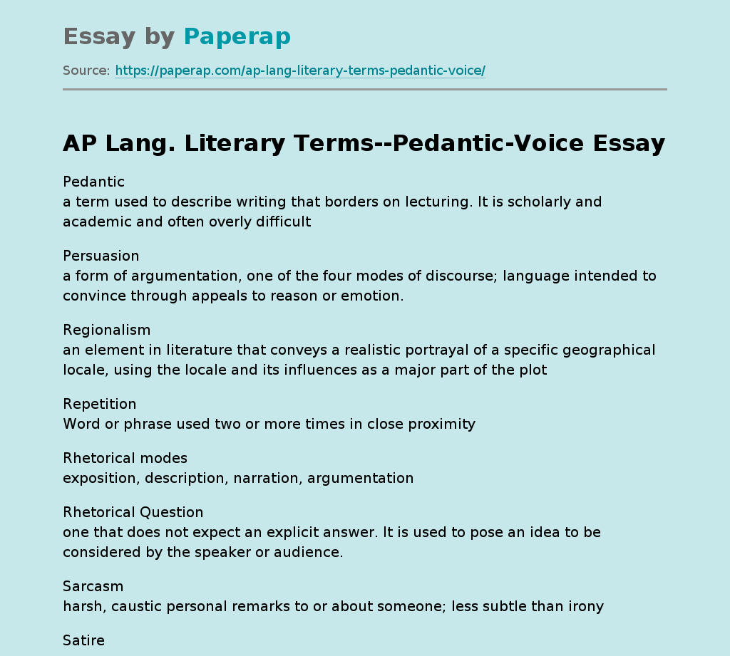 AP Lang. Literary Terms--Pedantic-Voice