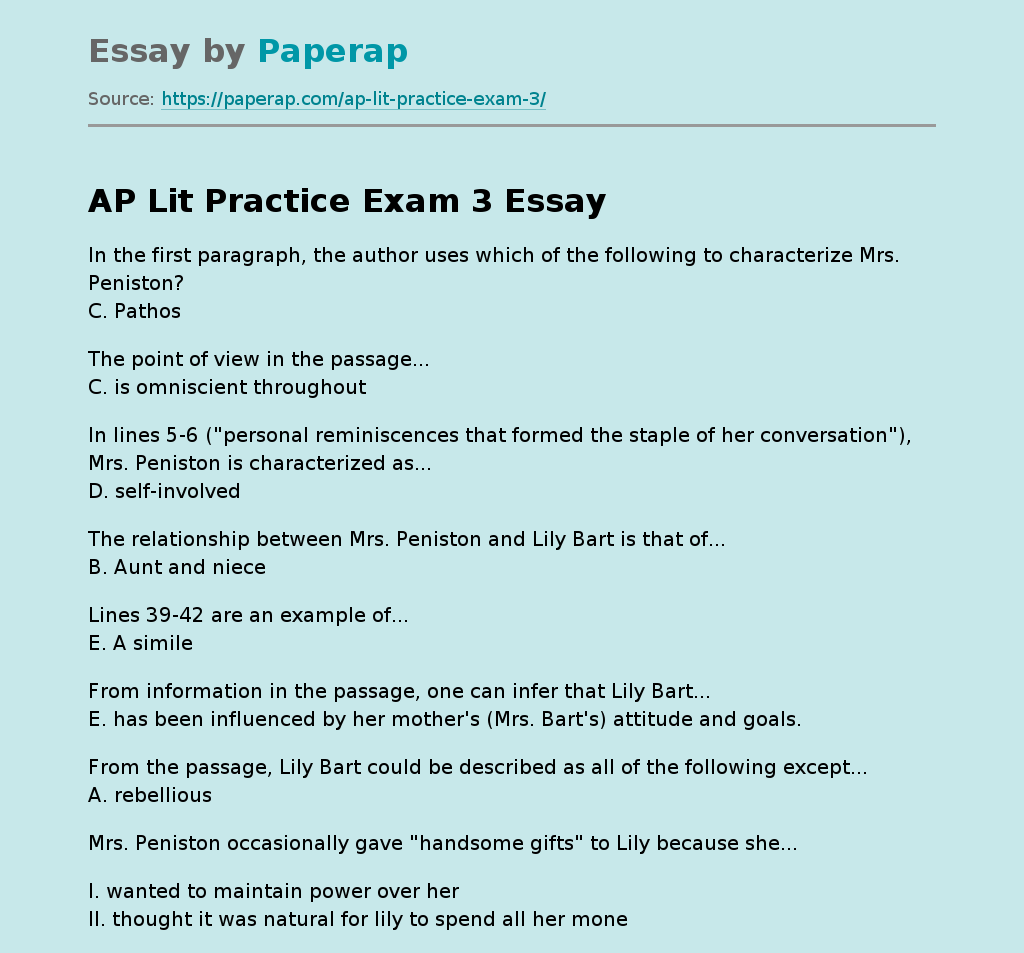 ap lit essay examples question 2