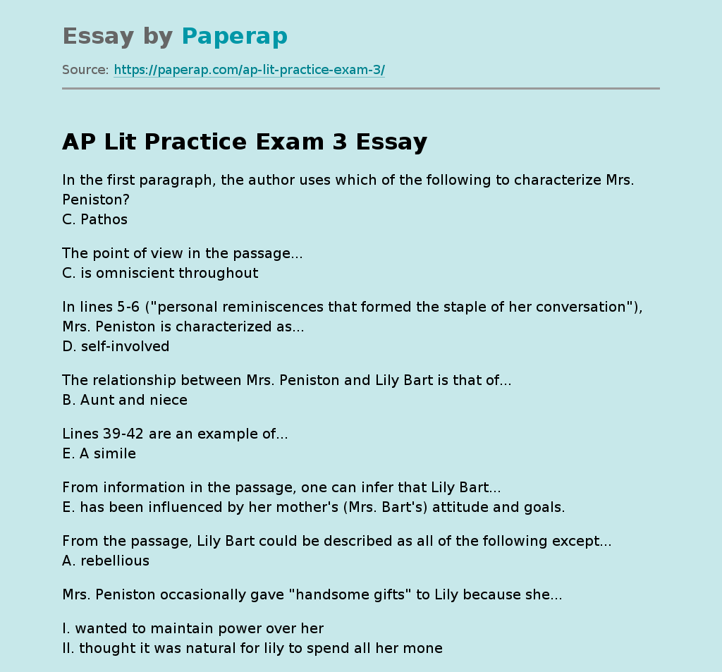 Ap Lit Exam 2024 Answers - Joane Lyndsay