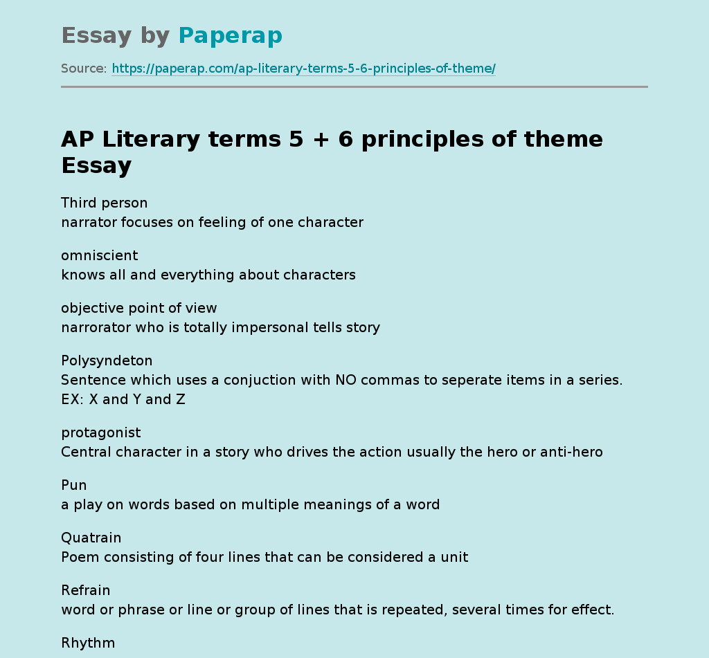 AP Literary terms 5 + 6 principles of theme