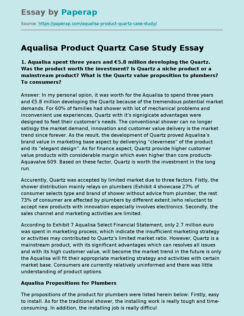 Aqualisa Product Quartz Case Study