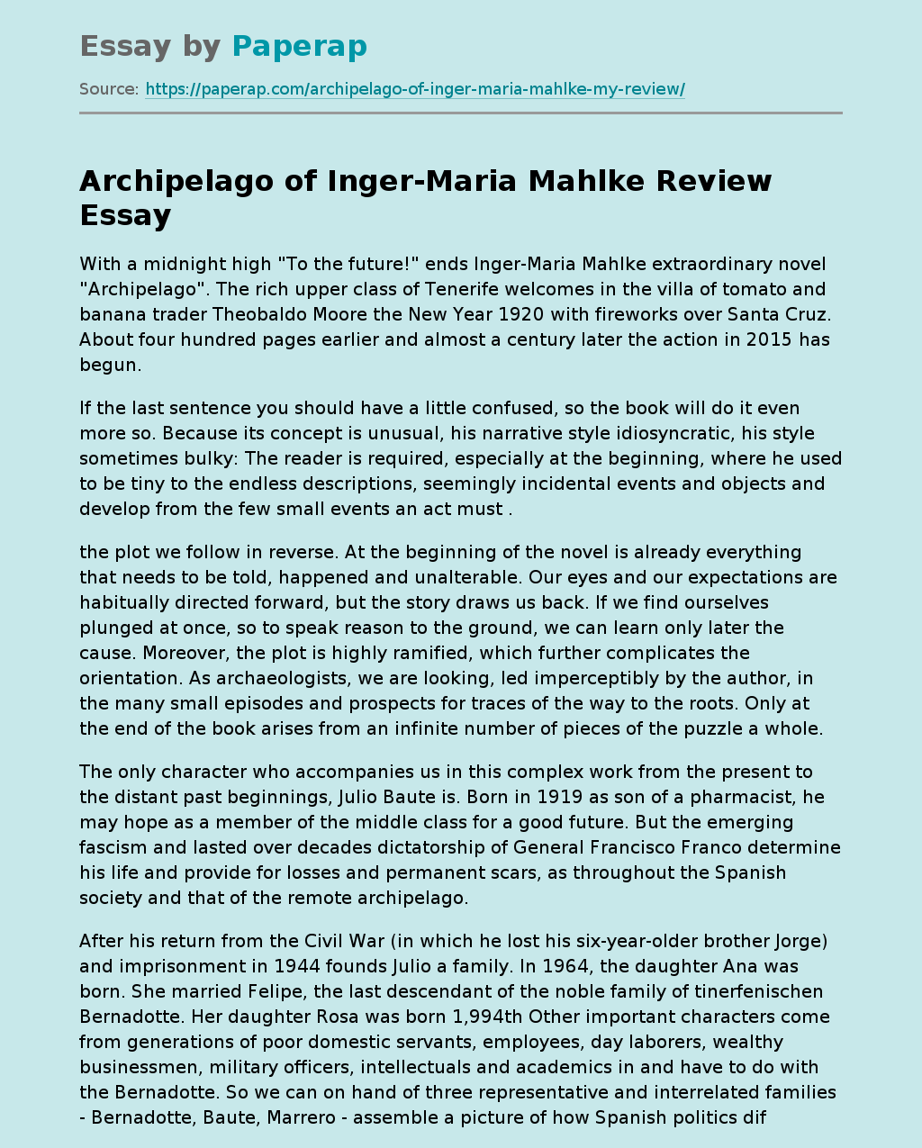 Novel "Archipelago" of Inger-Maria Mahlke