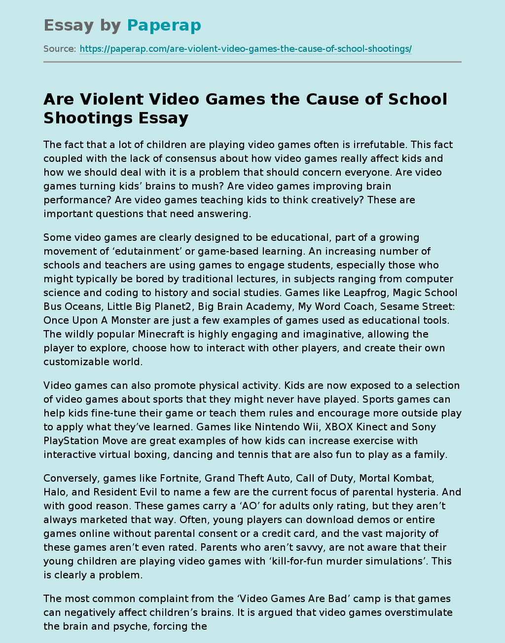 Are Violent Video Games the Cause of School Shootings