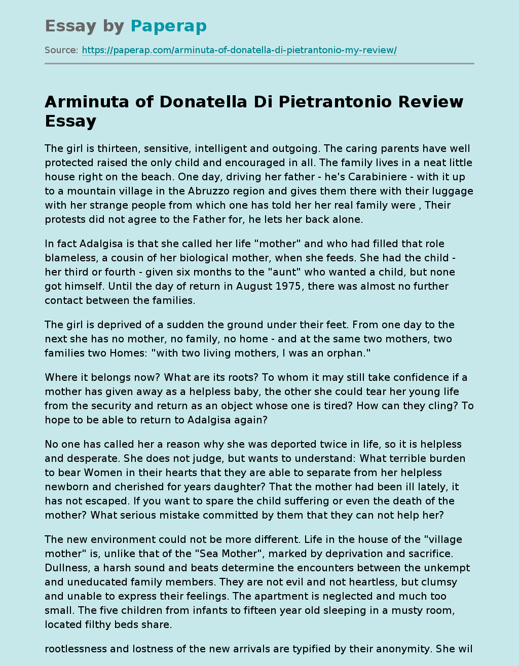 Arminuta of Donatella Di Pietrantonio Review