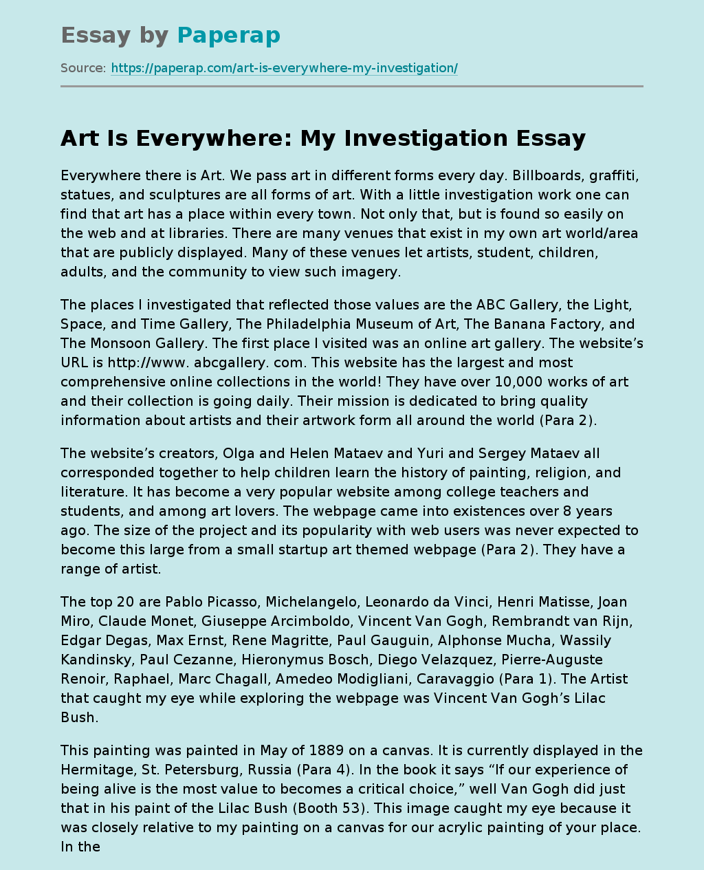Art Is Everywhere: My Investigation