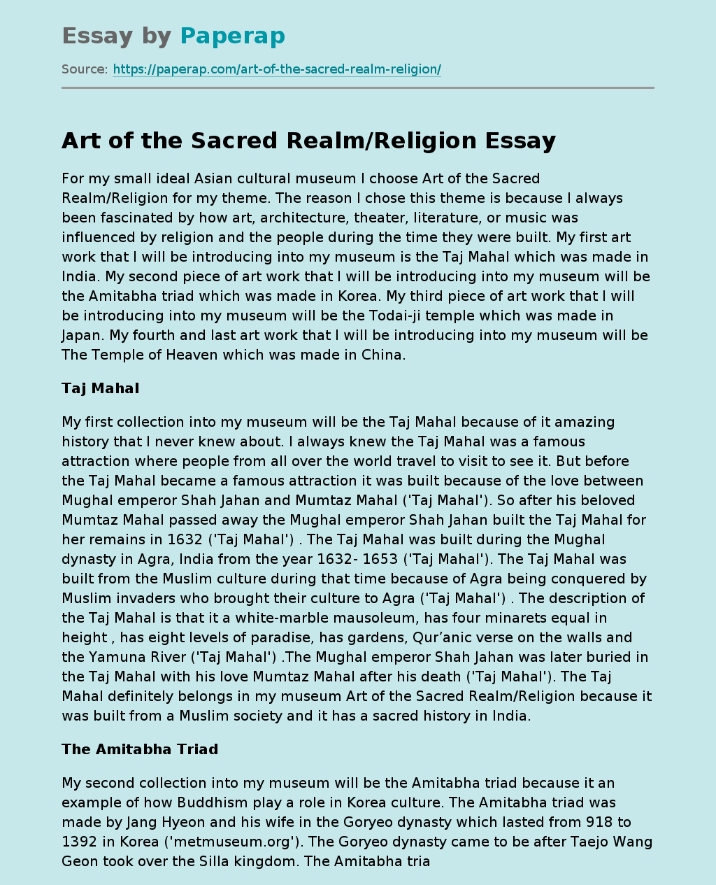 Art of the Sacred Realm/Religion