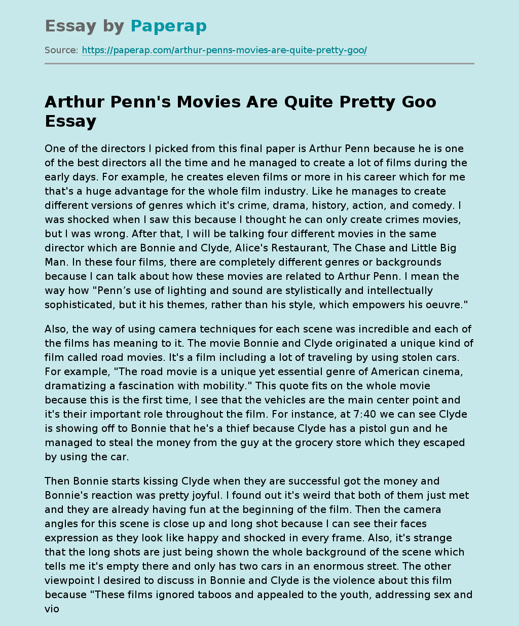 Arthur Penn's Movies Are Quite Pretty Goo