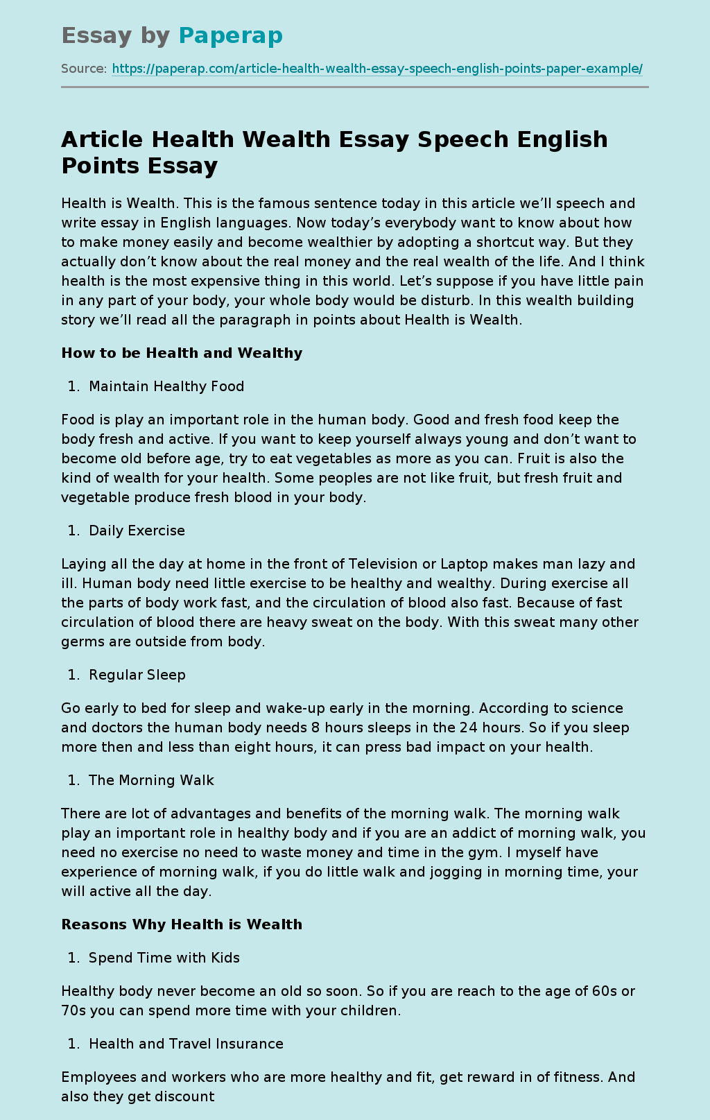 Article Health Wealth Essay Speech English Points