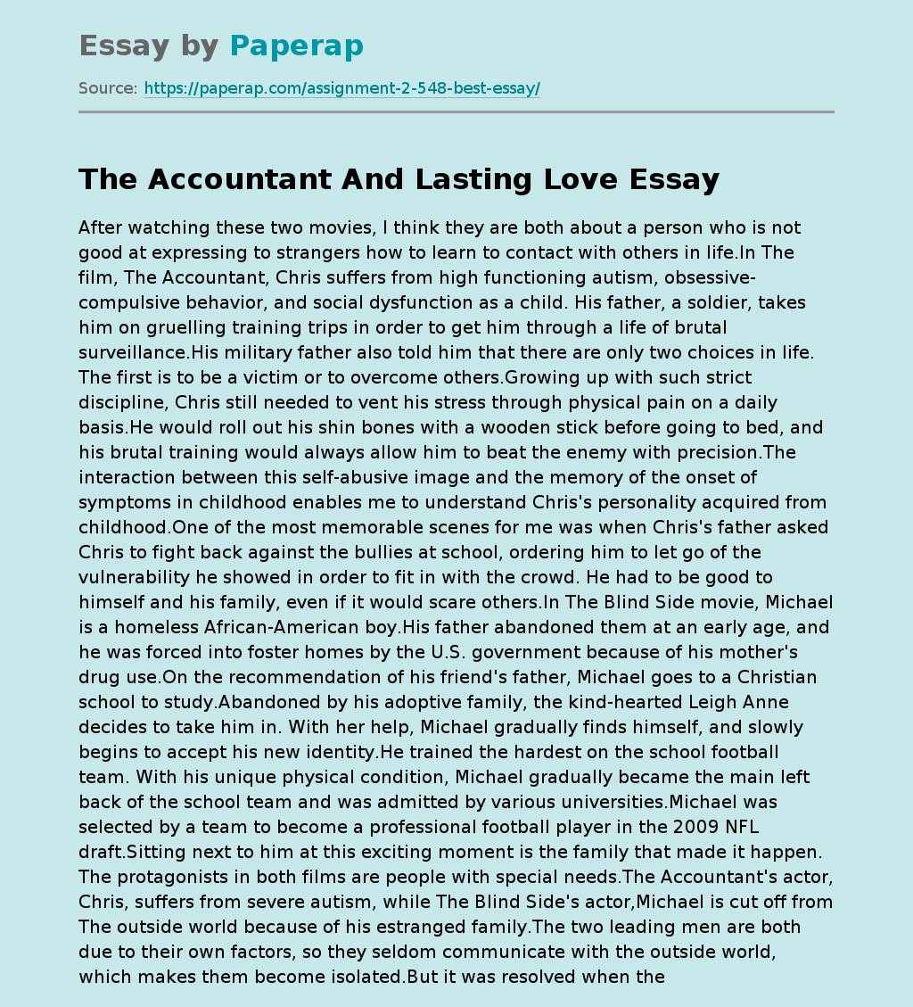 Movies "The Accountant" And "Lasting Love"