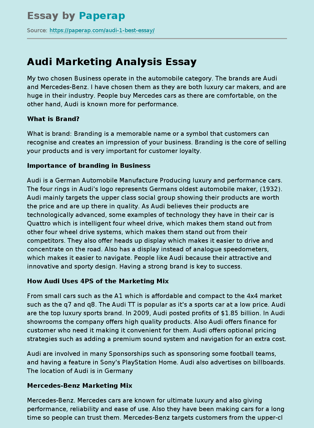 Audi Marketing Analysis