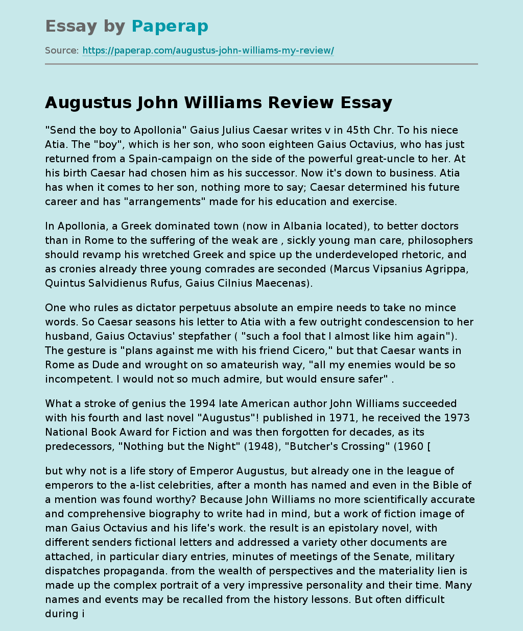 Novel "Augustus" by John Williams