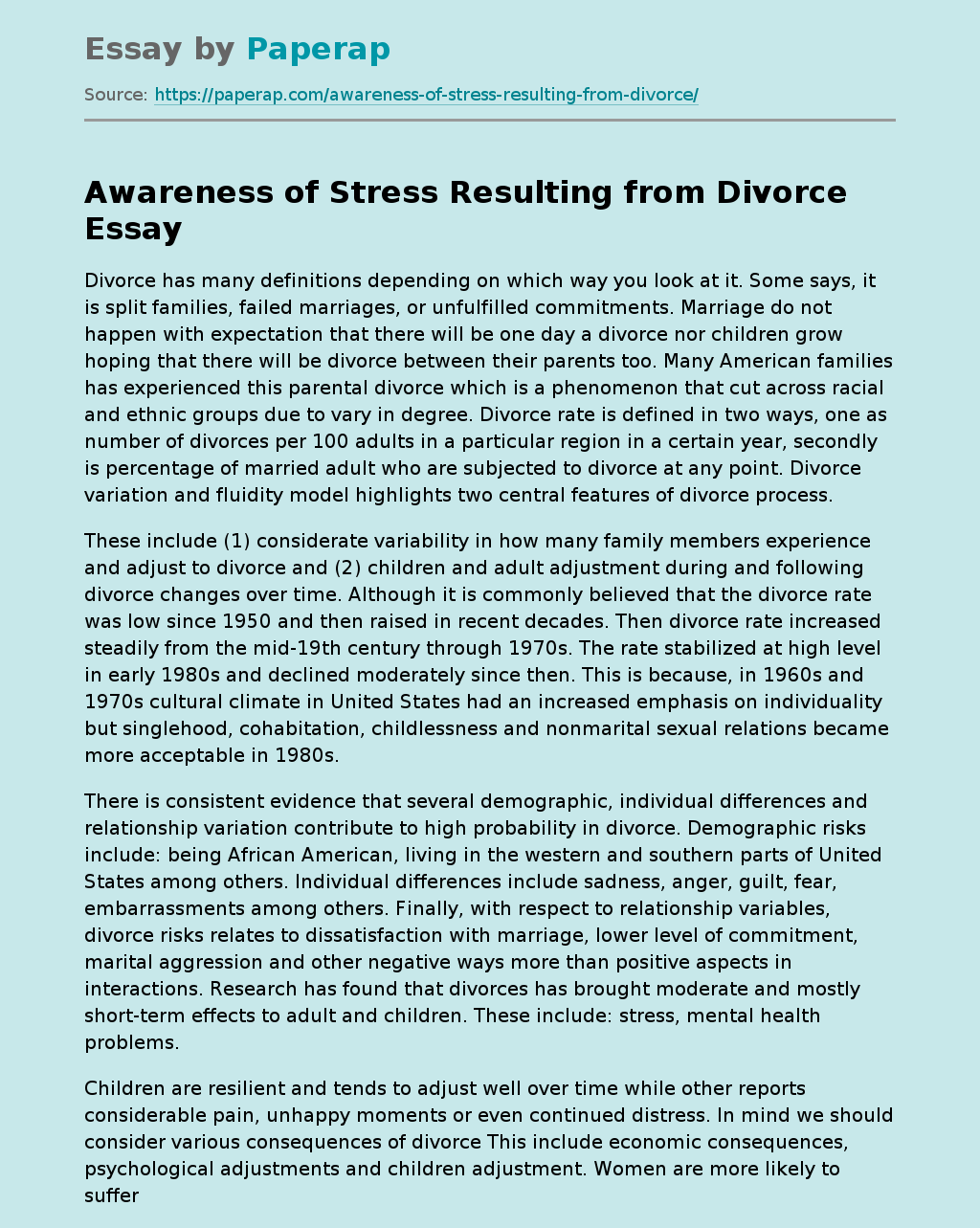 Awareness of Stress Resulting from Divorce