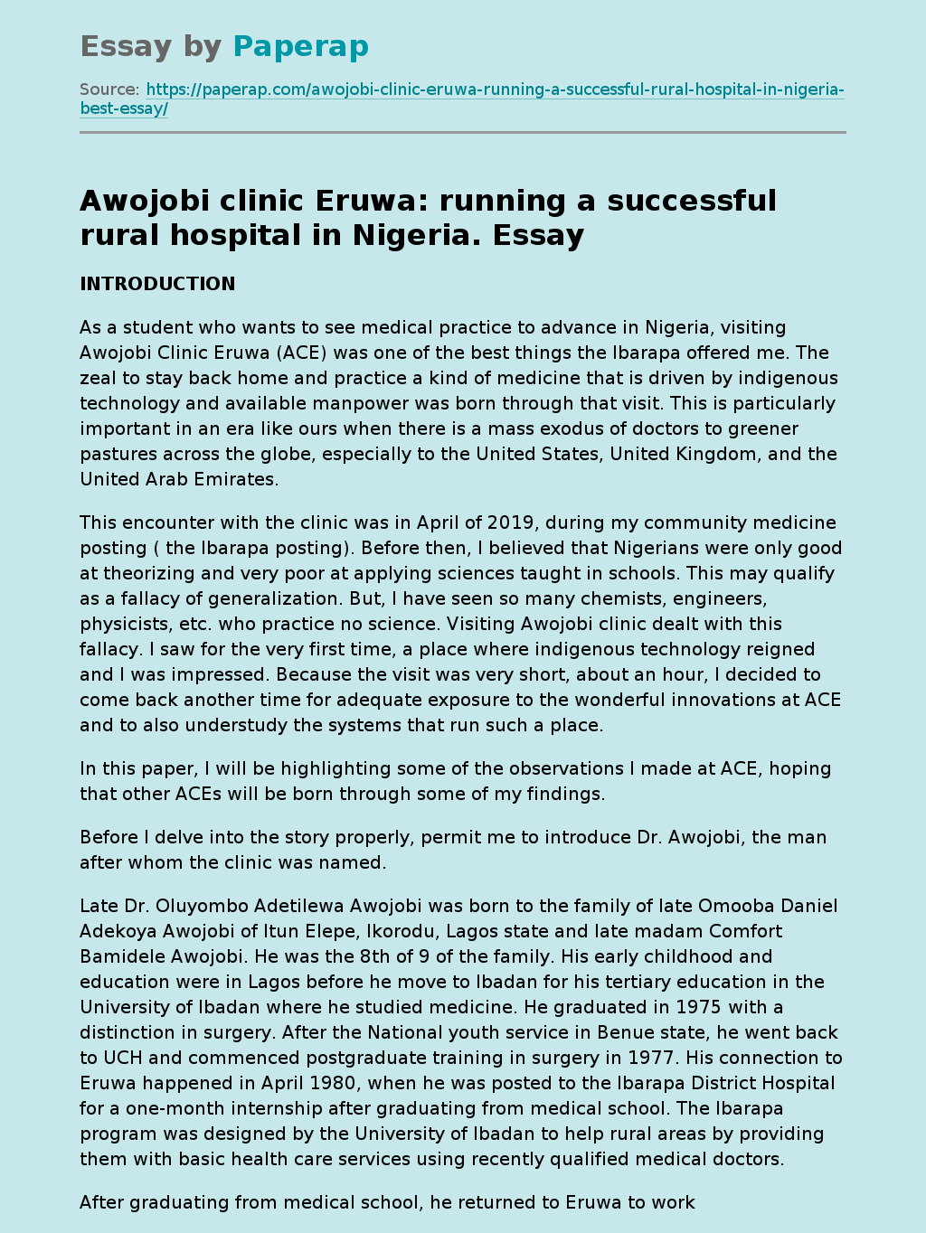 Awojobi clinic Eruwa: running a successful rural hospital in Nigeria.