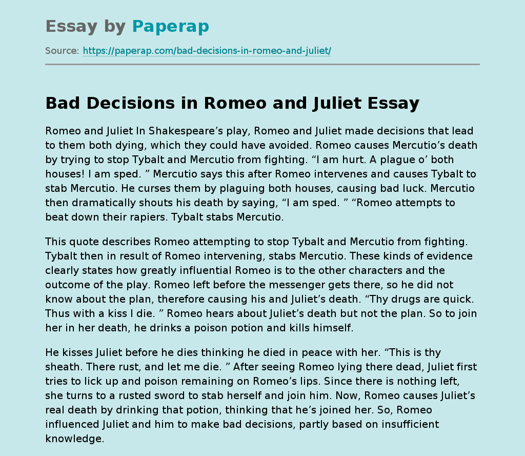 Bad Decisions in Romeo and Juliet