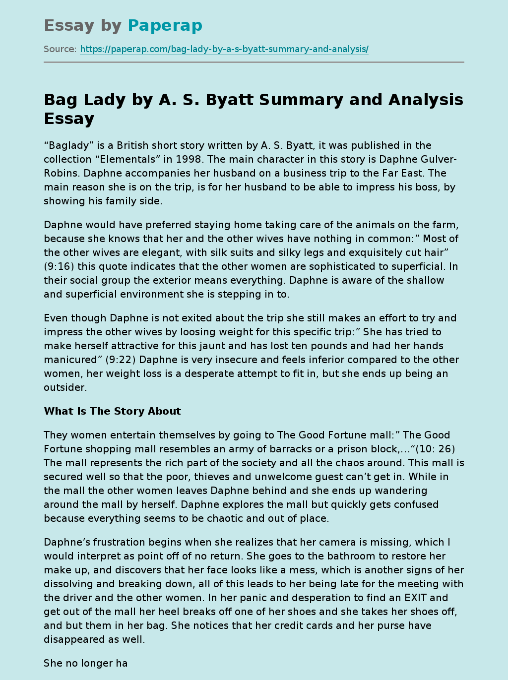 Bag Lady by A. S. Byatt Summary and Analysis
