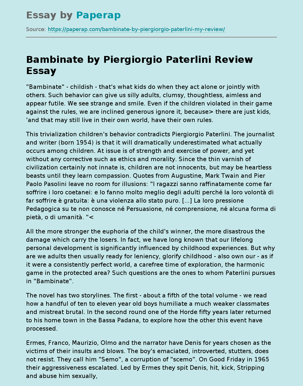 Bambinate by Piergiorgio Paterlini Review