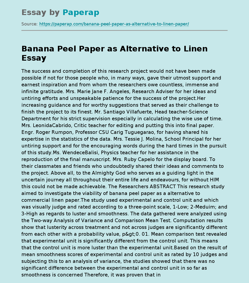 Banana Peel Paper as Alternative to Linen