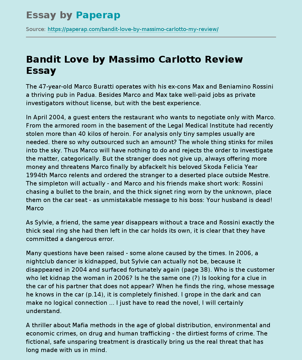 Bandit Love by Massimo Carlotto Review