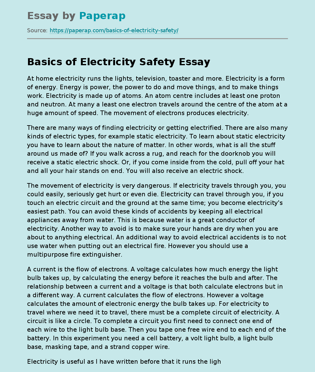 short essay on electrical safety