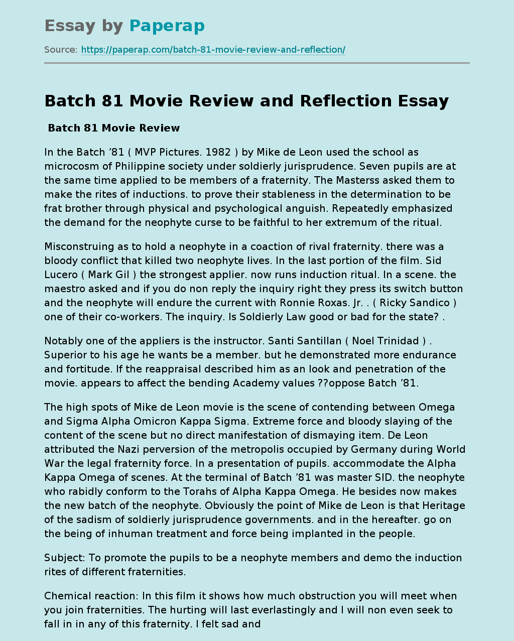 Batch 81 Movie Review and Reflection
