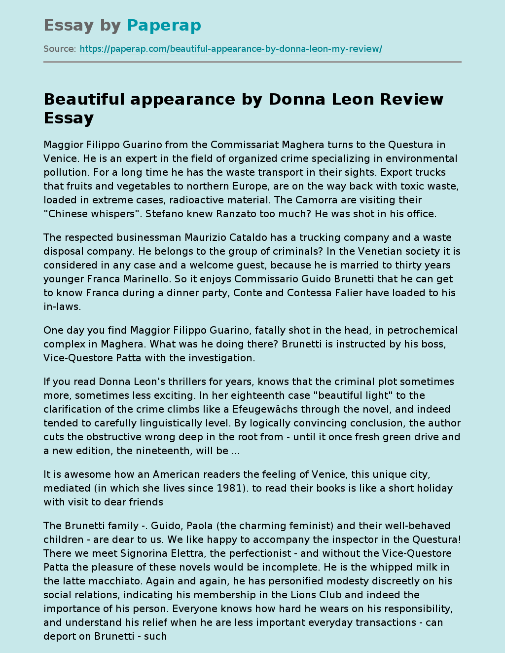 Beautiful Appearance by Donna Leon Review