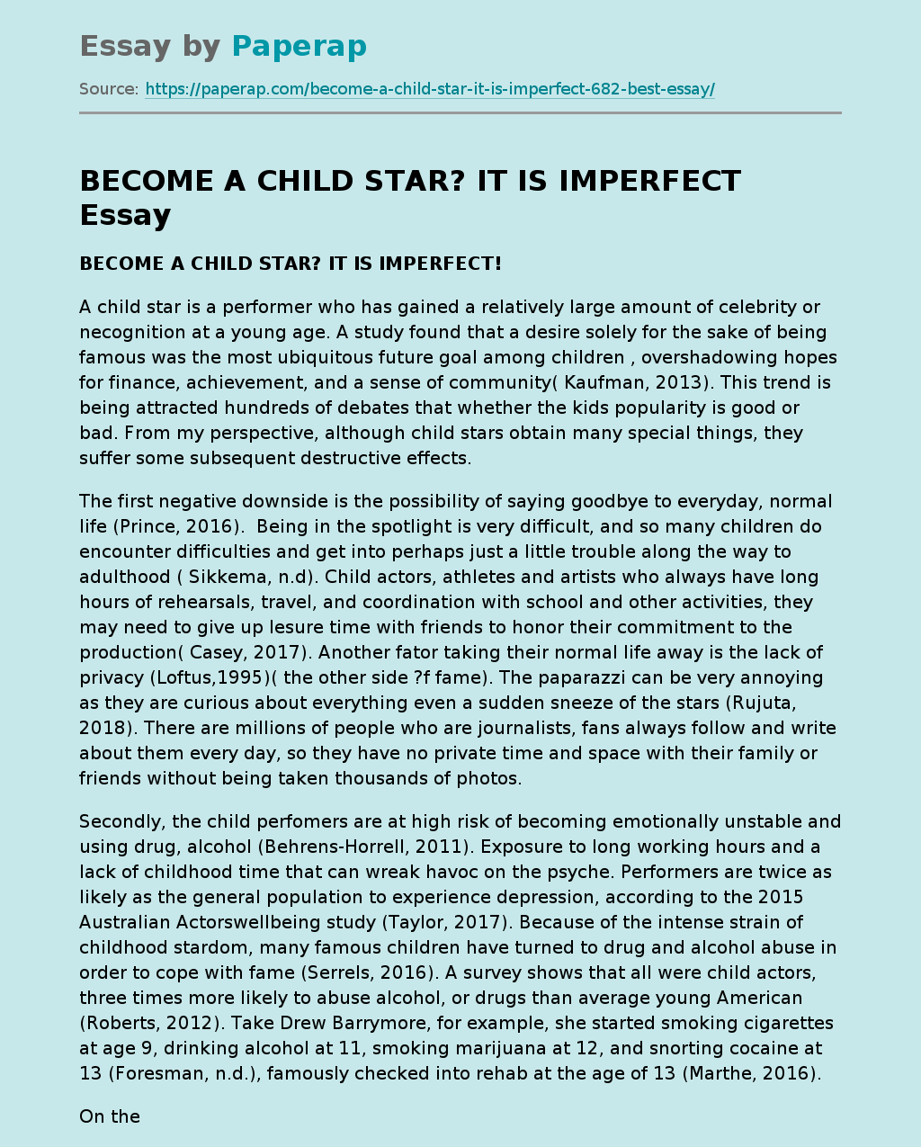 BECOME A CHILD STAR? IT IS IMPERFECT