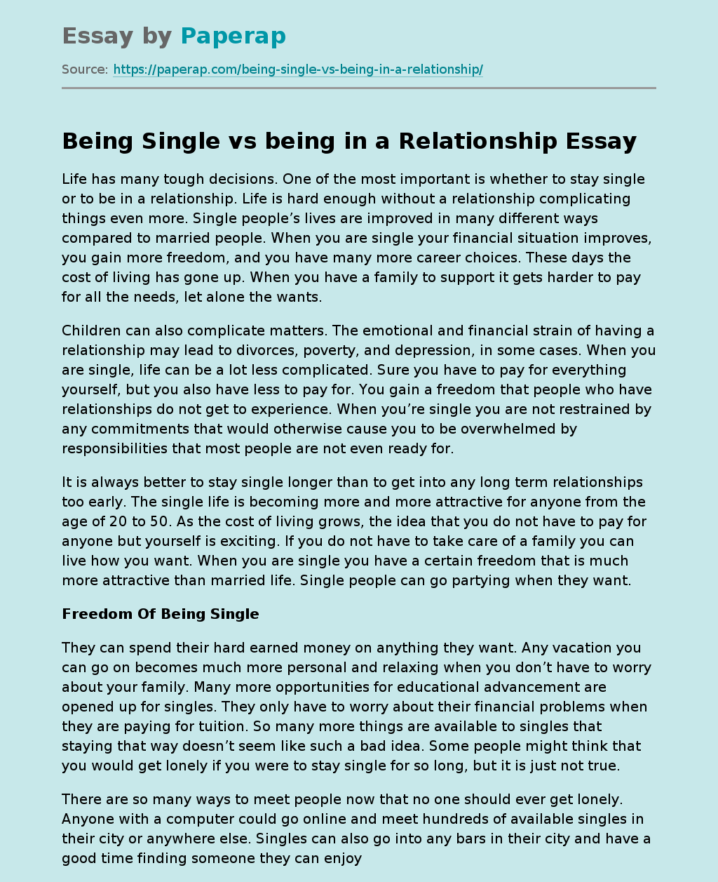 Being Single vs being in a Relationship